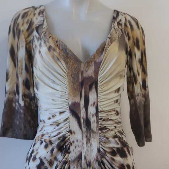 Womens Roberto Cavalli Tan, Brown Print Dress 44/US 8 - Picture 4 of 9